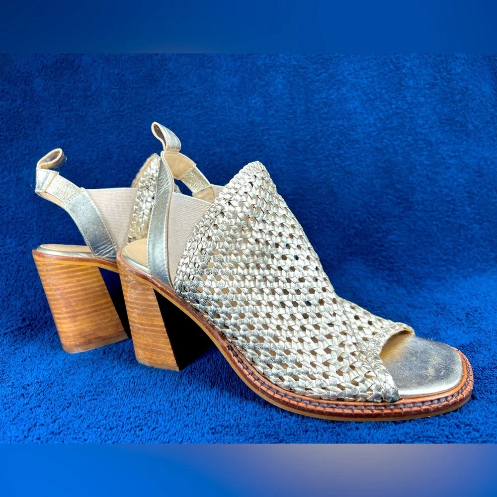 SAINT G, Gold, woven, chunky, 3 inch heel. Size 8, Worn Once